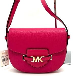 Michael Kors Small Reed Leather Saddle Crossbody Bag Electric Pink